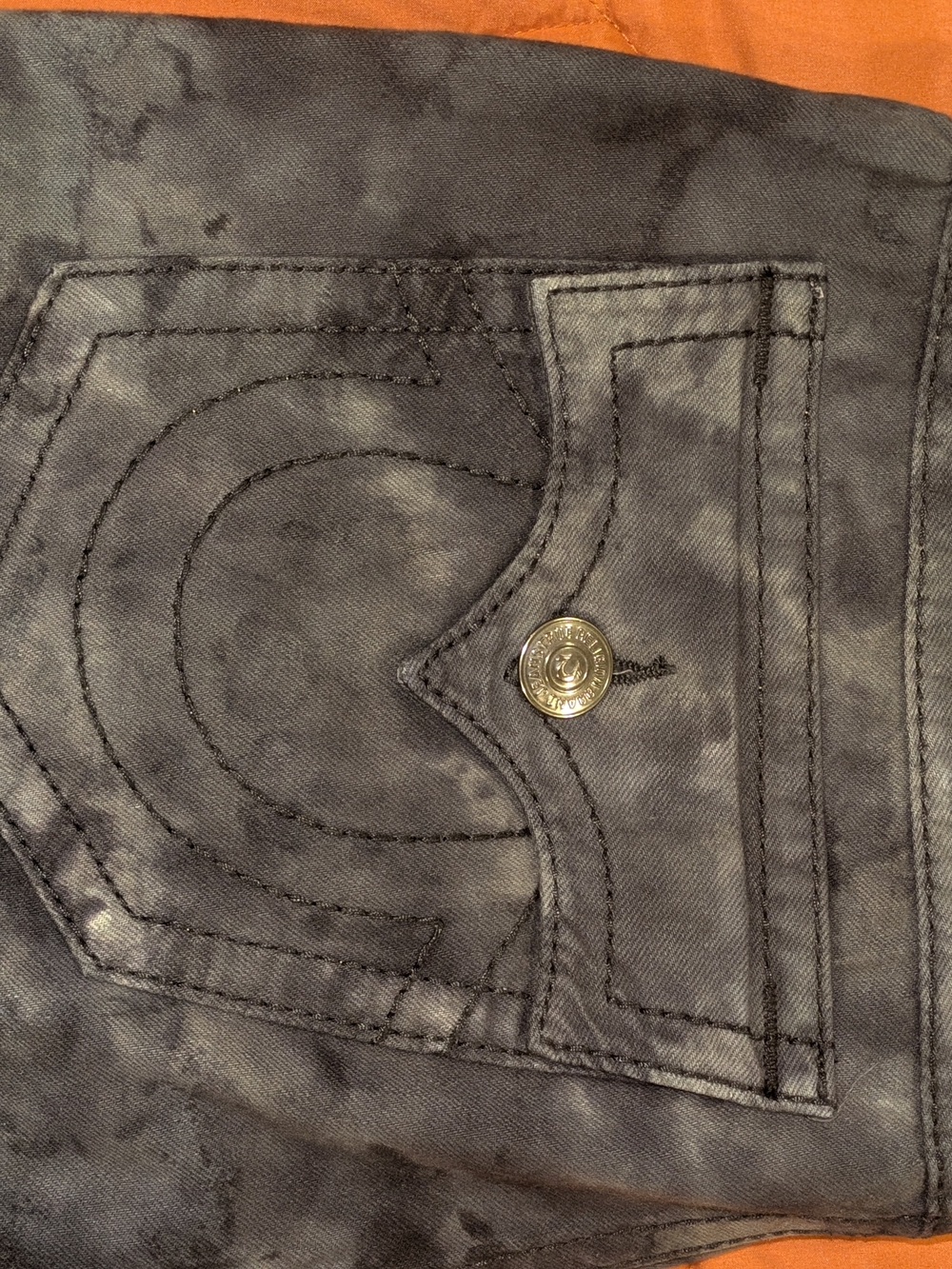 True Religion Men's Straight Jeans in Black and Gray Tie-Dye